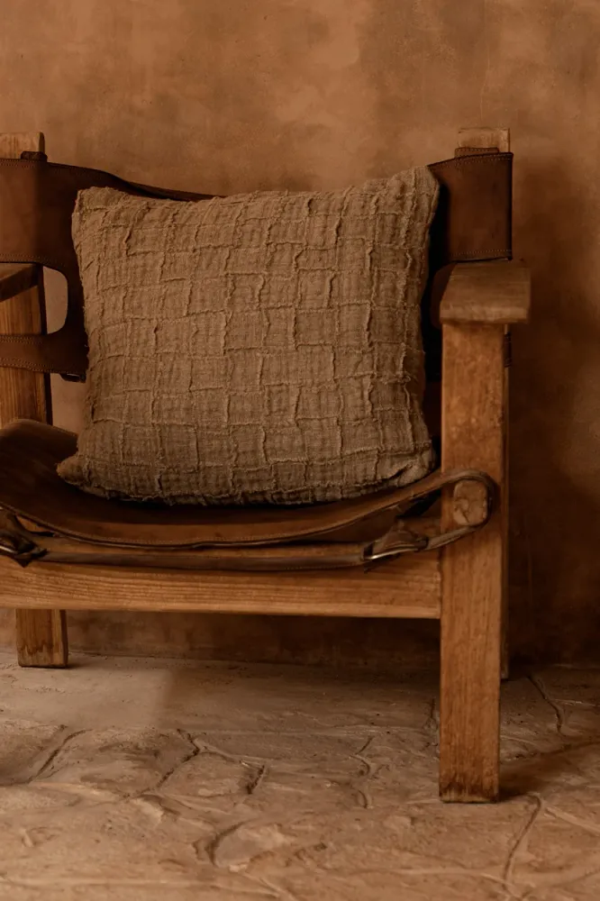 De Linen Damier Kussensloop - Naturel