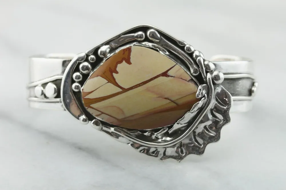 Sterling Kwikzilver Fine Landscape Jasper Cuff Bracelet