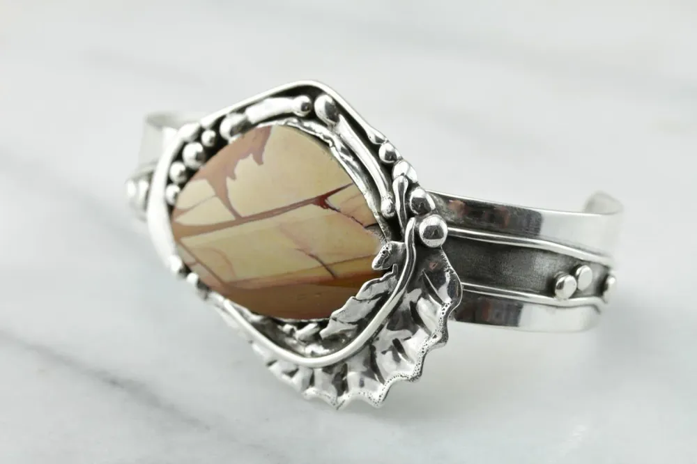Sterling Kwikzilver Fine Landscape Jasper Cuff Bracelet