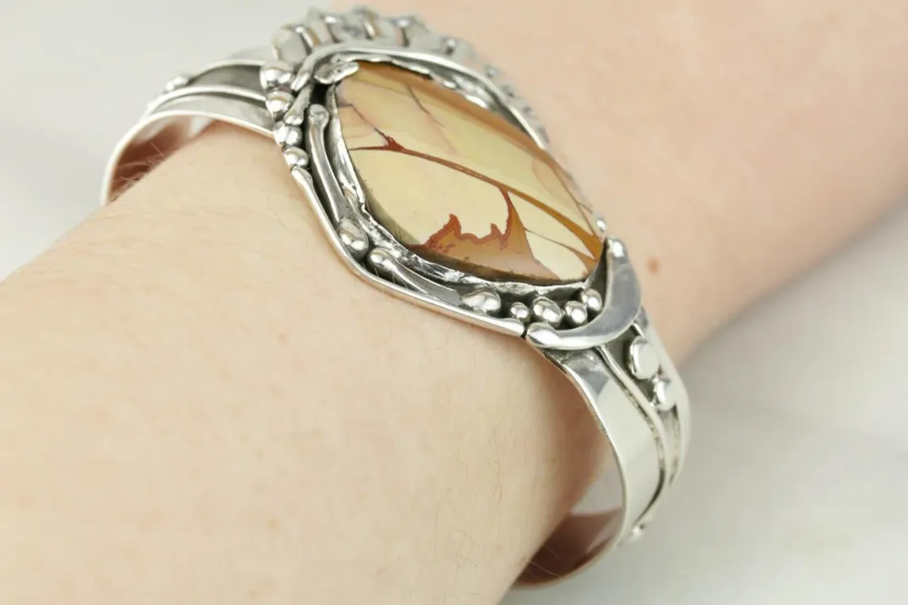 Sterling Kwikzilver Fine Landscape Jasper Cuff Bracelet