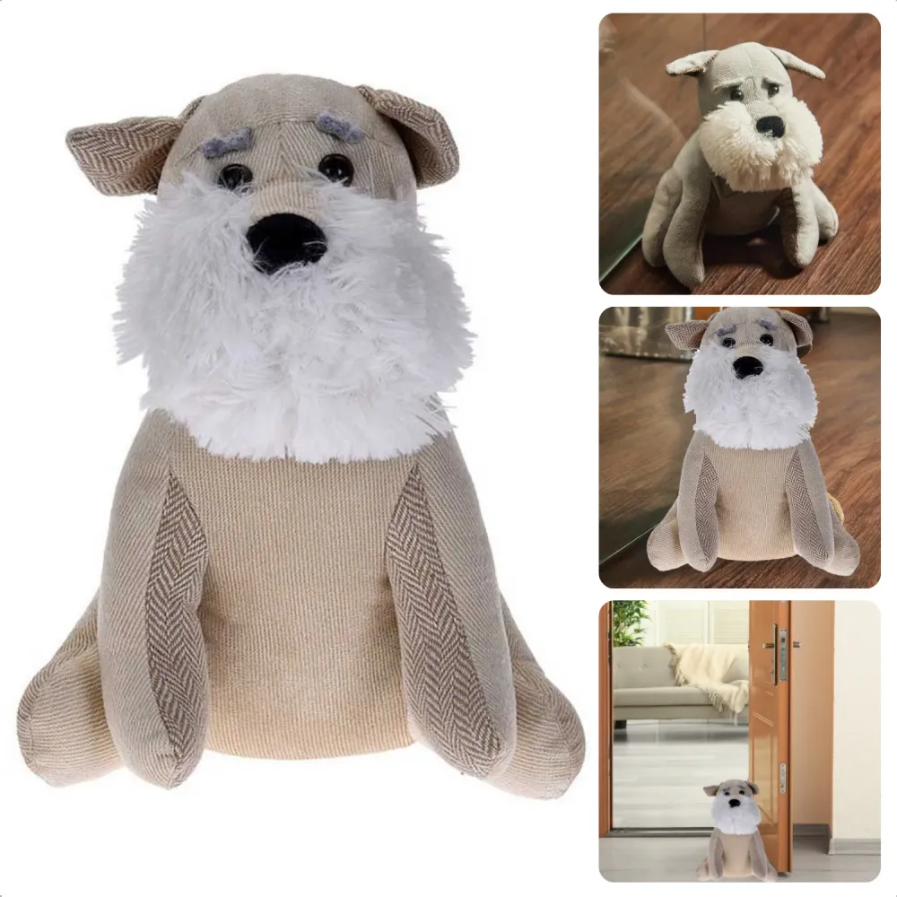 Cheqo® Deurstopper Hond Grijs - 1 kg Zware Deurbuffer - Deurwig - Deurdranger - 26 cm Hoog - 50% Polyester + 50% Steen - 1...