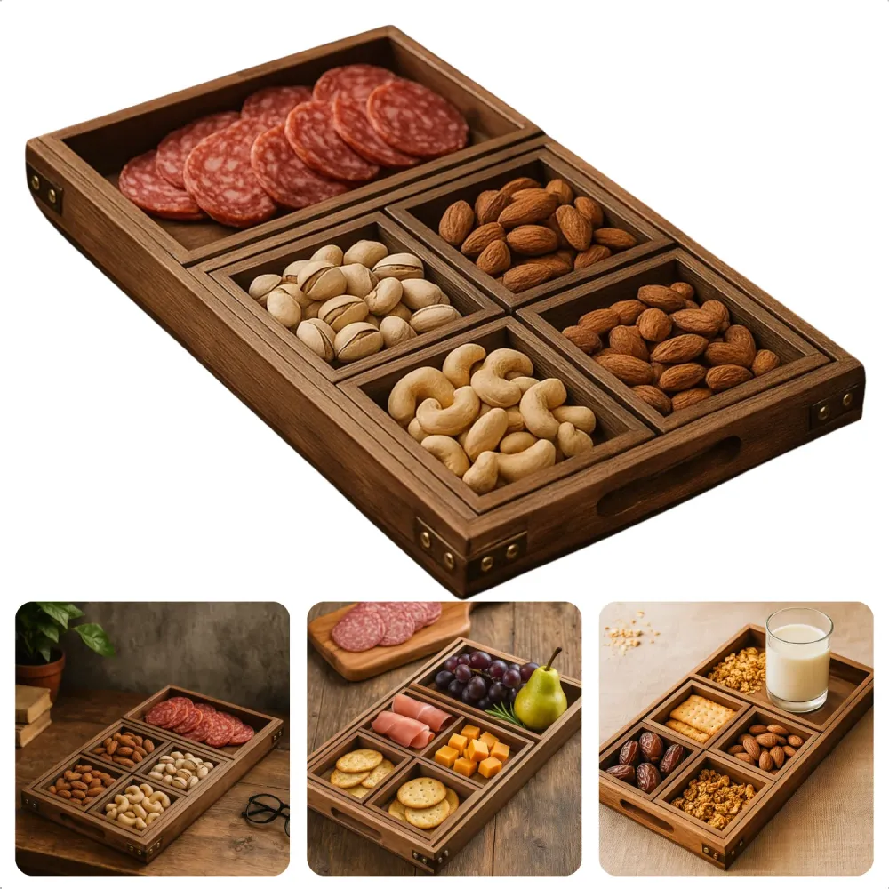 Cheqo® Houten Borrelplank Set - Tapasplank - Hapjesplank - Serveerplateau - Dienbladen Set - Duurzaam Hout