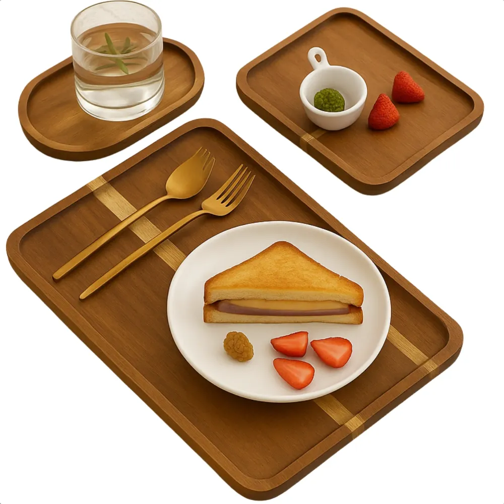 Cheqo® Houten Dienbladen Set - Dienblad Set - Serveerplateau - Borrelplank Set - Kaasplank - Duurzaam & Trendy - 3 Stuks -...