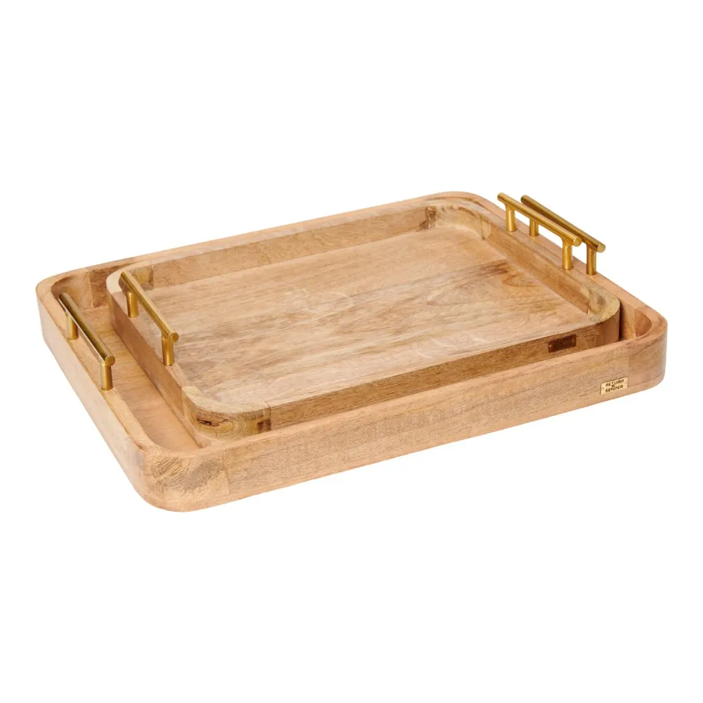 Return to Sender Dienblad 28 x 35 cm mangohout met messing handvatten