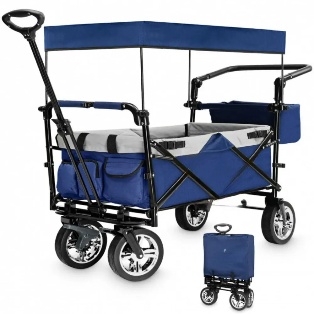 Floraya - Opvouwbare Bolderkar met zonnedak - Blauw Antraciet Eve-Motion