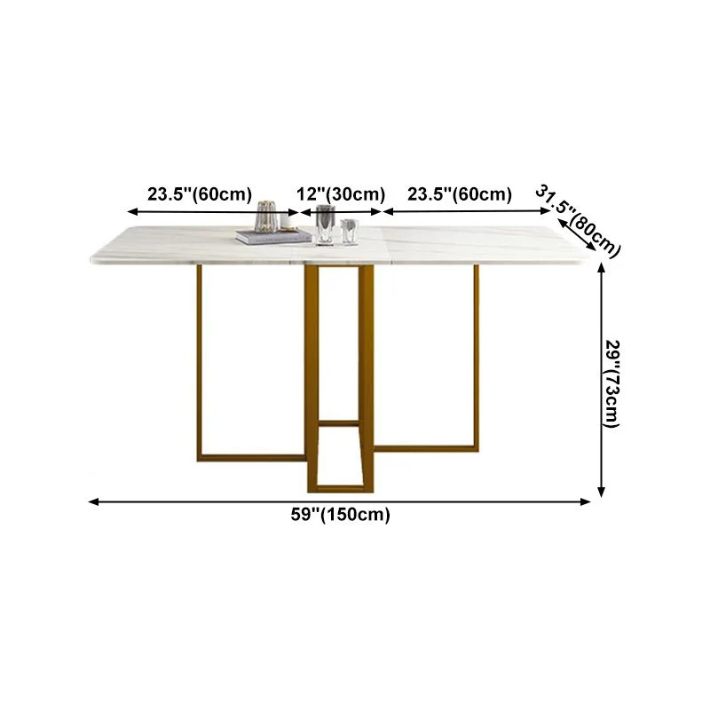 Gecertificeerd Strooizout Contemporary Rectangle Dining Room Table Sintered Stone Drop-Leaf Table,59"L x 28.7"H