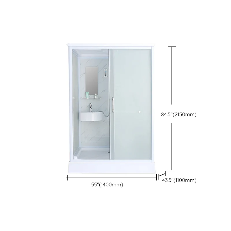 Hand Shower Stall Semi-Frameless Single Sliding Rectangle Parelmoer Frosted Shower Enclosure