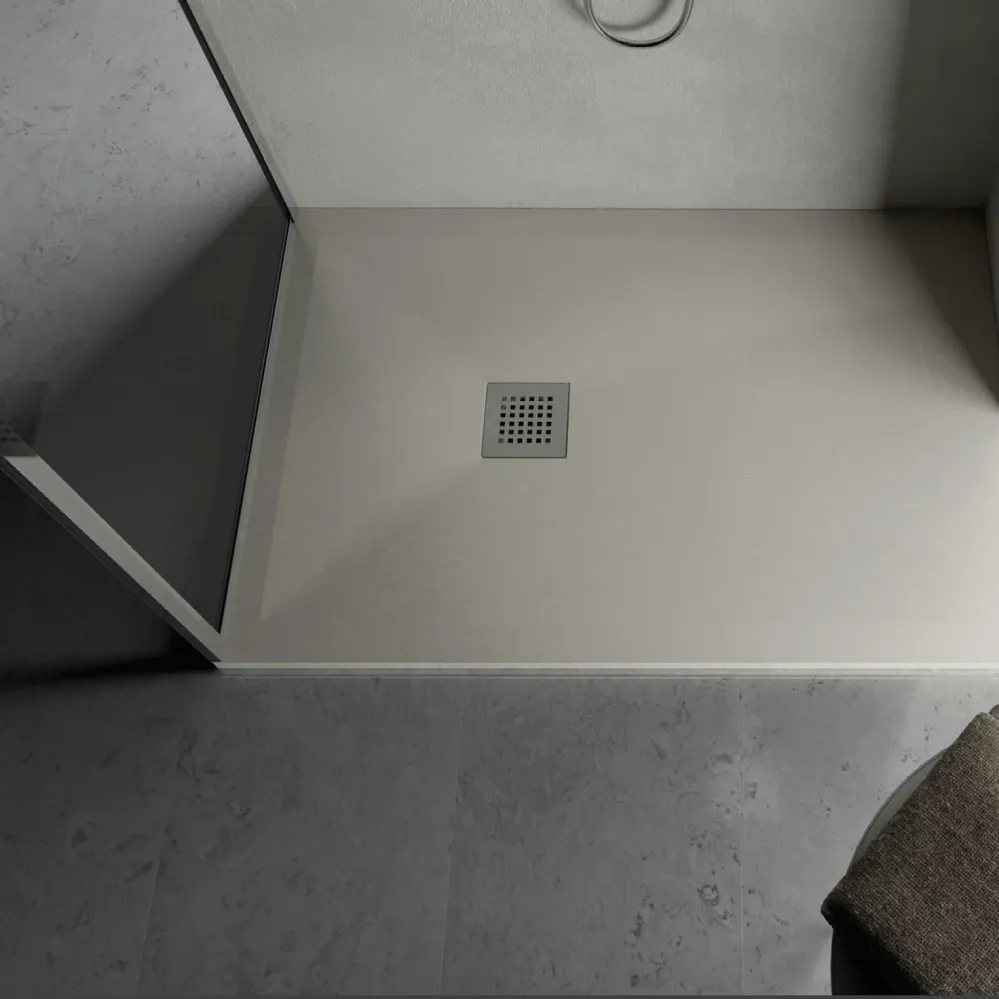 Professionele Winterharde Floor-level shower tray 70x90 Cream stone-effect resin Reducible Emoji