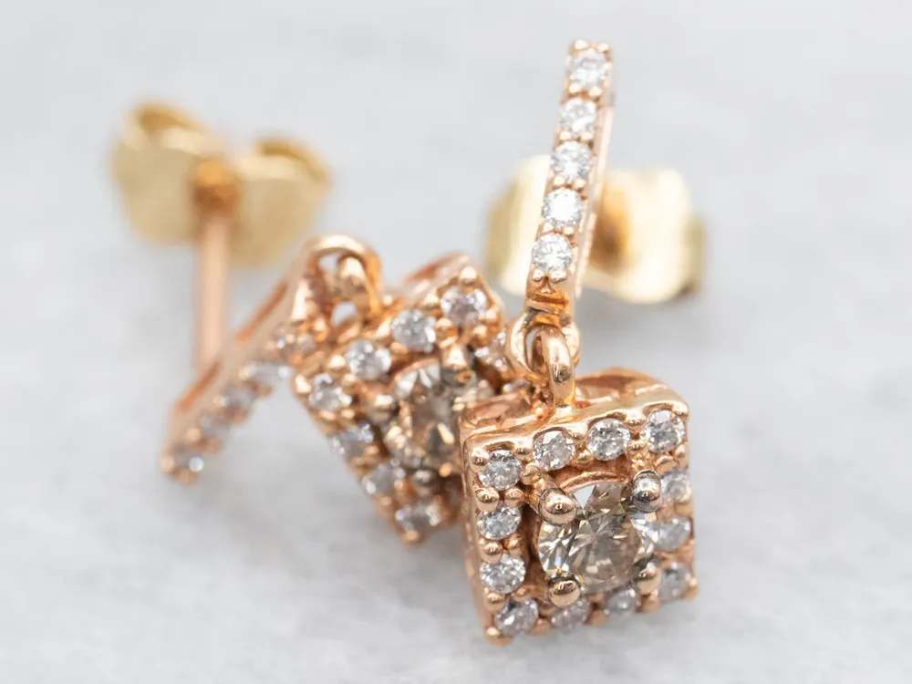 Rose Gouden Chocolate Diamond Halo Drop Earrings