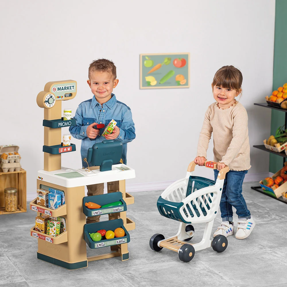Smoby toy supermarket trolley and 34 accessories