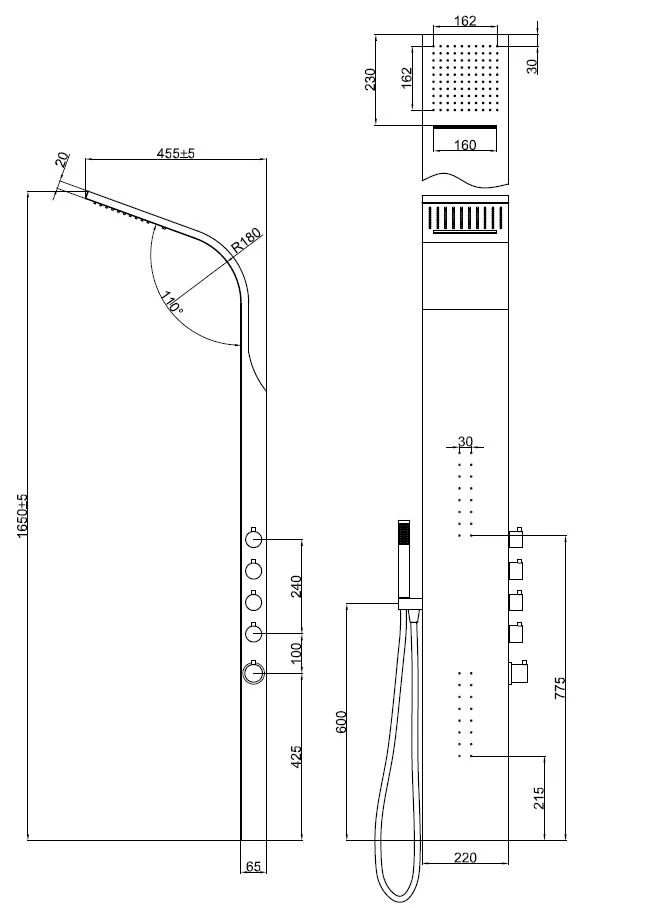 Bridel douchepaneel 1650x220 mm RVS-304