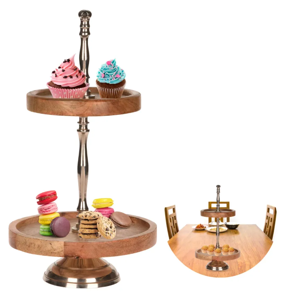 Cheqo® Luxe Etagère - Serveerplank - Serveertoren - Mangohout - 2 laags