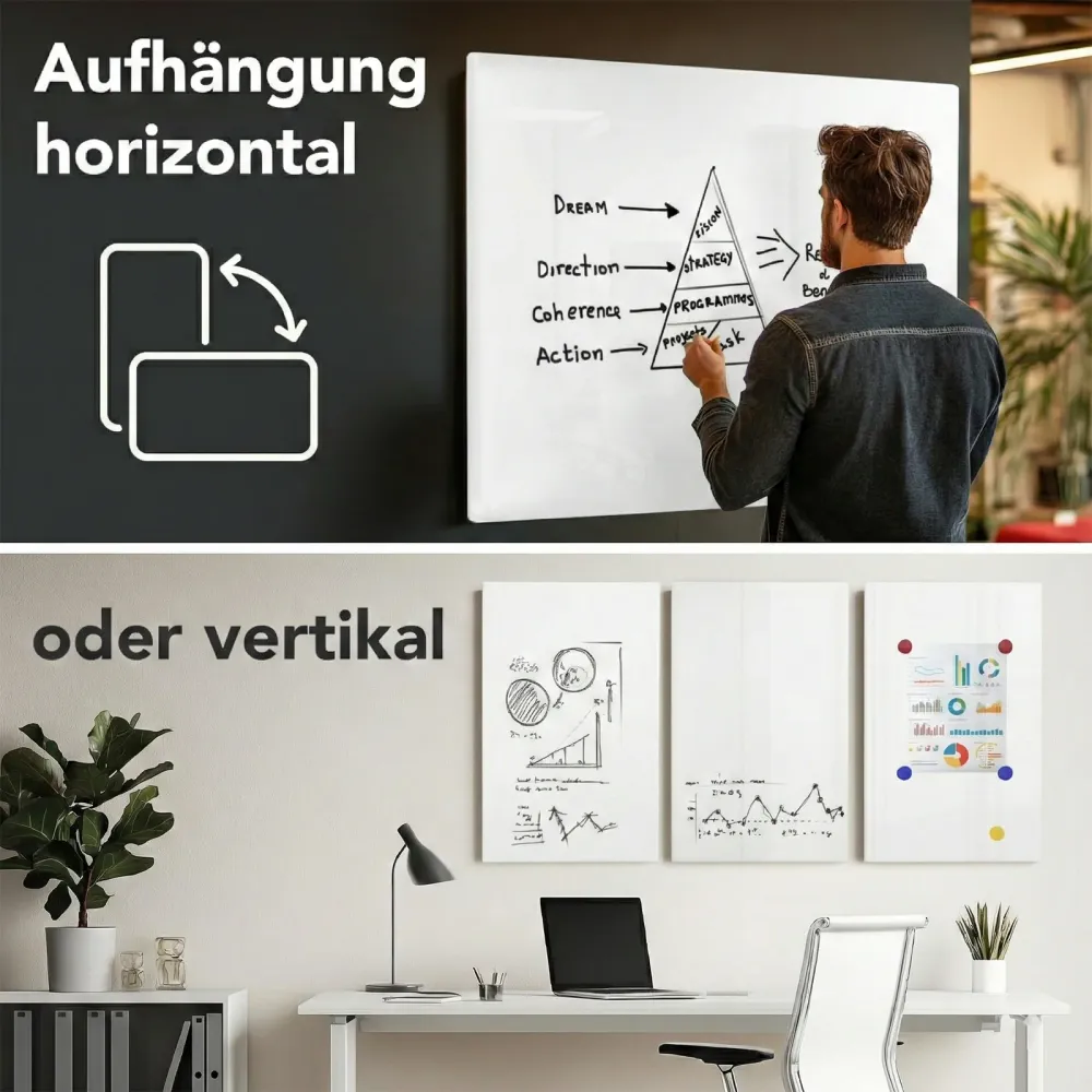 Glas-whiteboard | Pearlwhite | veiligheidsglas | frameloos | vele maten