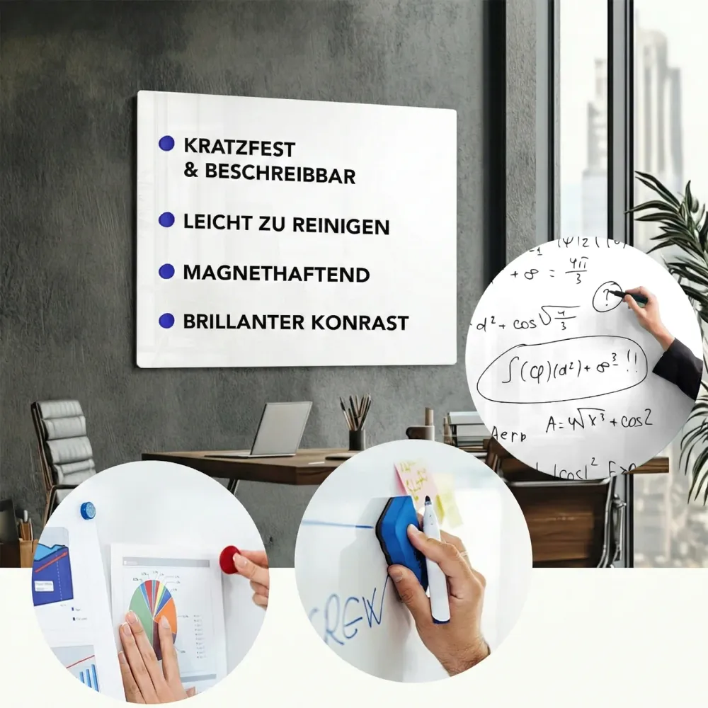 Glas-whiteboard | Pearlwhite | veiligheidsglas | frameloos | vele maten