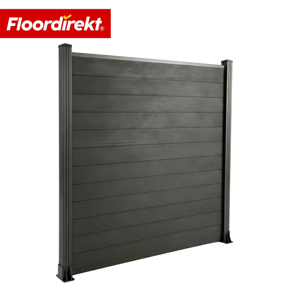 WPC-afscheidingsscherm | Ponza | 180 x 180 cm | Moderne zicht- & windbescherming zwart met aluminium palen