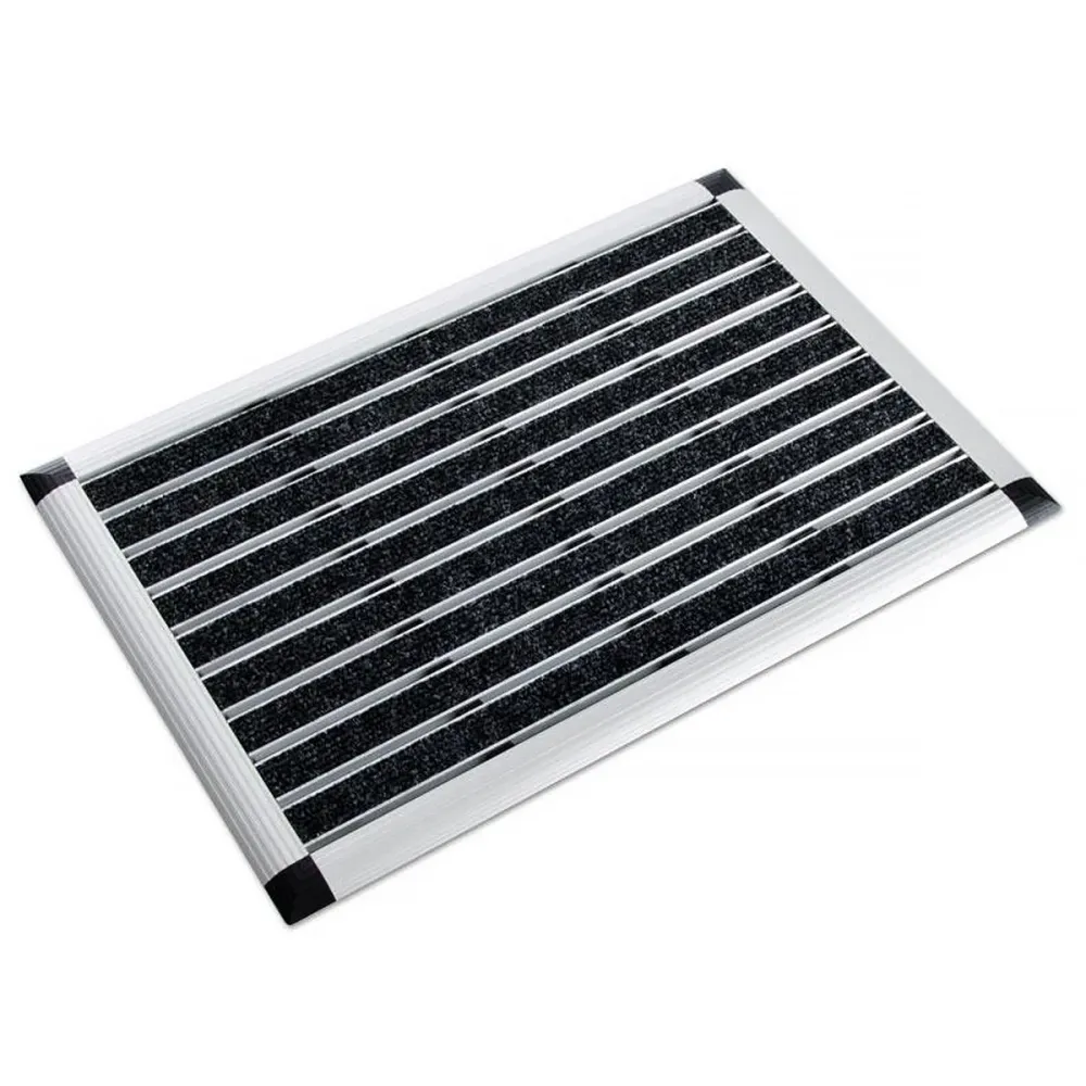 Aluminium deurmat | Elegant Mat Ribbed | met textiele inzetstukken