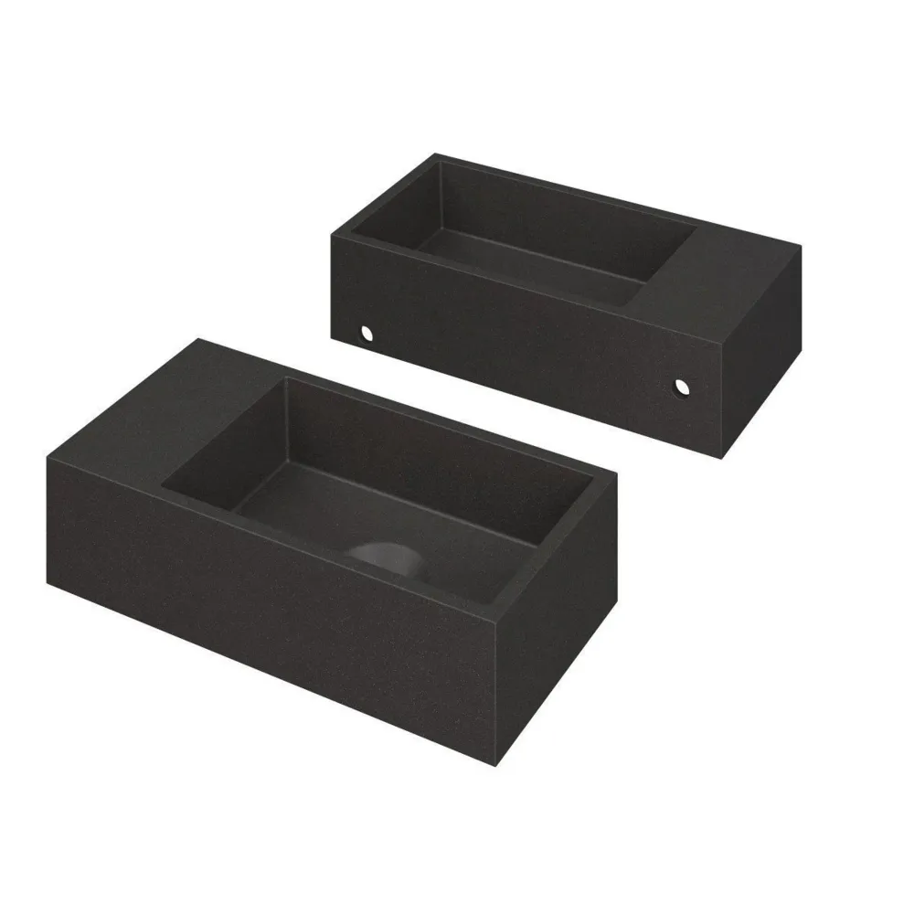 INK | Versus | Fontein | 36x18x9cm | Wasbak rechts | Met 0 kraangaten | Quartz zwart