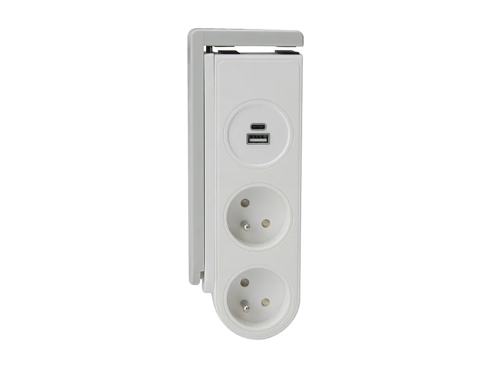 Bloc multiprise Gekko clipsable - 2 prises + 2 ports USB - blanc - Otio