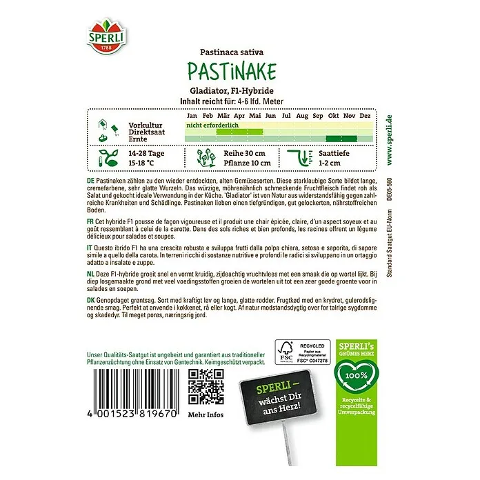 Vaste Sperli Groentezaden - Pastinaca sativa