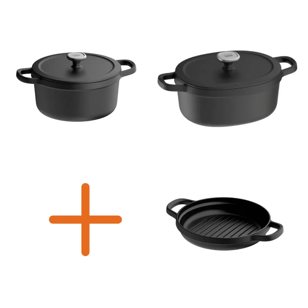 PROMO Graphite Cast Iron – 2 Kookpotten + GRATIS Grillpan