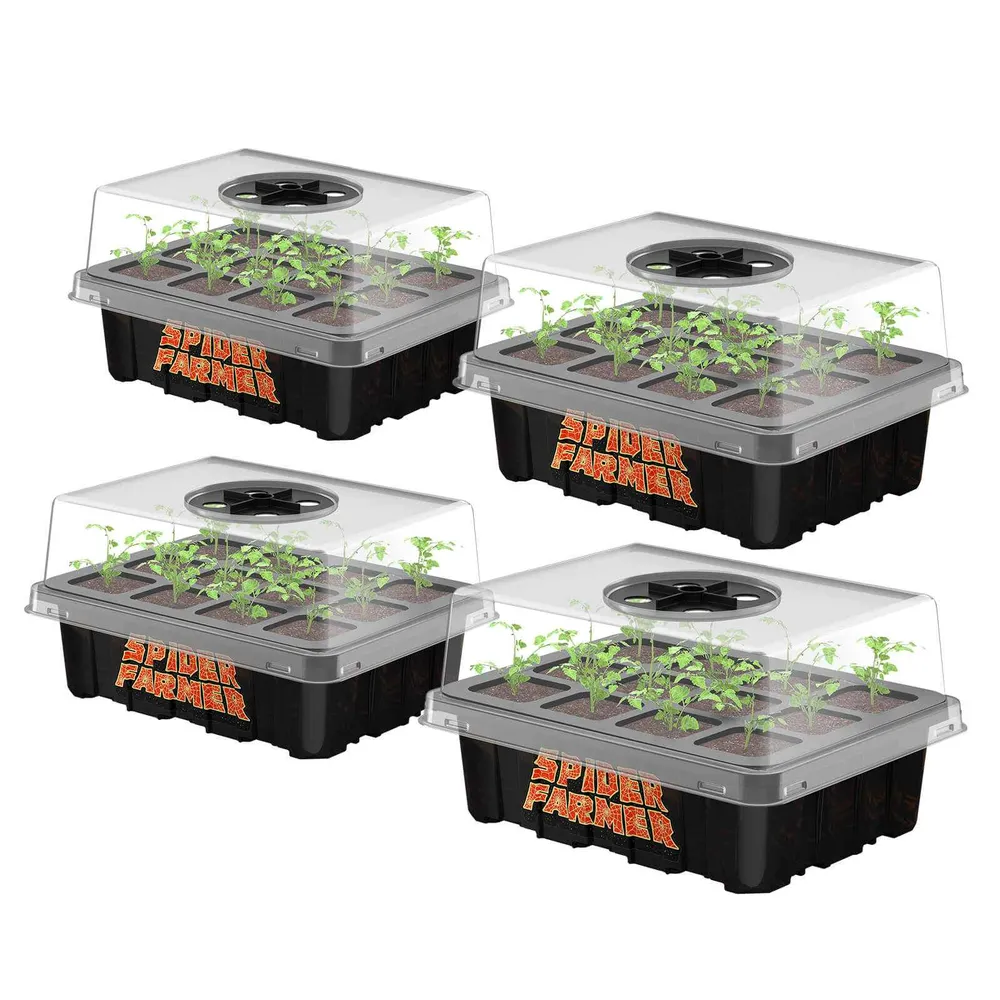 Spider Farmer 4-Pack Zaaitrays met Transparante Dome – 12-Cell Seed Starter Kiemset voor Zaailingen, Kruiden & Binnenkweek...