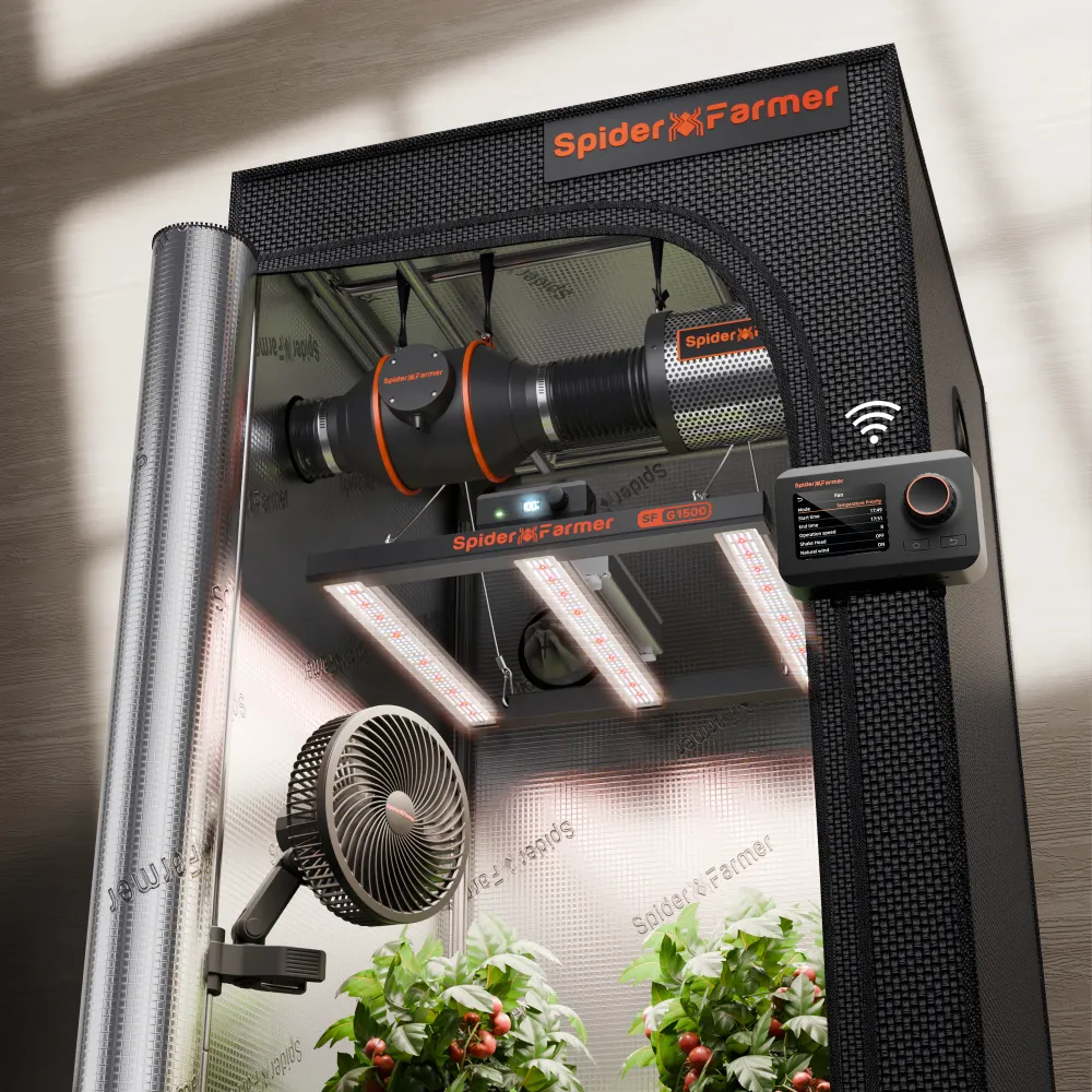 Spider Farmer G1500 150W Full Spectrum LED Complete Kweektent Set – 70×70×160 cm met GGS Smart Climate Control