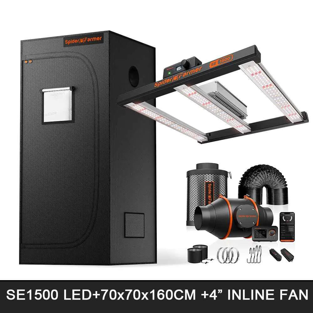 Spider Farmer SE1500 EVO 150W Full Spectrum LED Complete Kweektent Set – 70×70×160 cm met GGS Klimaatcontroller