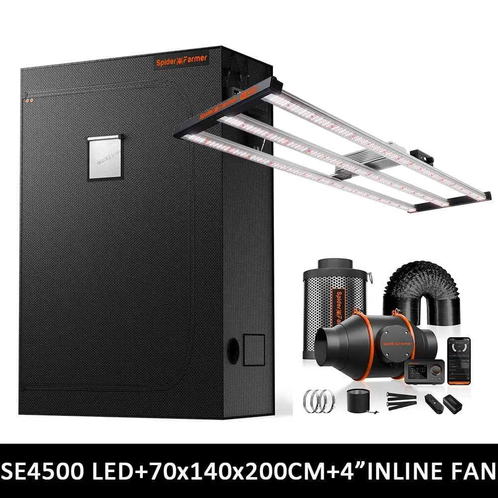 Spider Farmer SE4500 320W Full Spectrum LED Kweeklamp Compleet Kweektent Set – 70×140×200 cm met GGS Klimaatcontroller