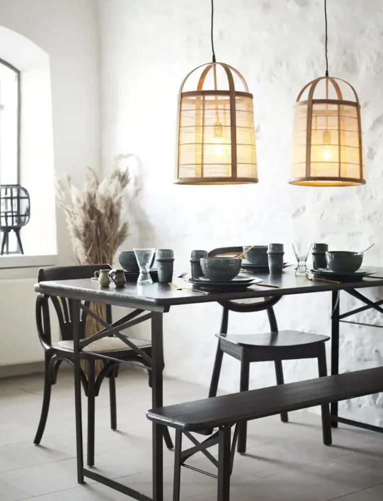 Madam Stoltz Hanglamp bamboo ceiling lamp linnen bamboe