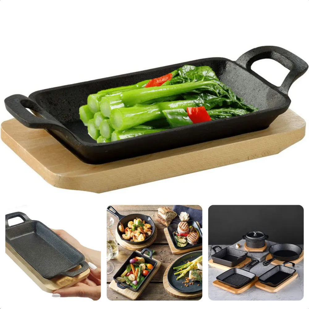 Cheqo® Rechthoekige Mini Pan - Tapaspan - 17x10x3,7cm - Gietijzer - Serveerplank - 20x10x1cm - 785g - Gas, Elektrisch, Ker...