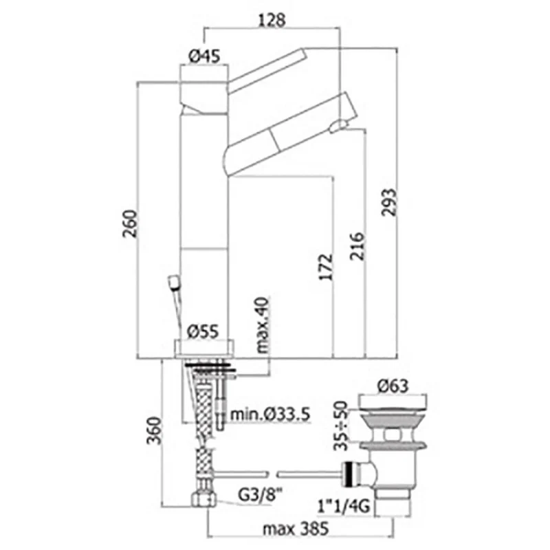 Paffoni Birillo high basin mixer drain met 3 jaar garantie