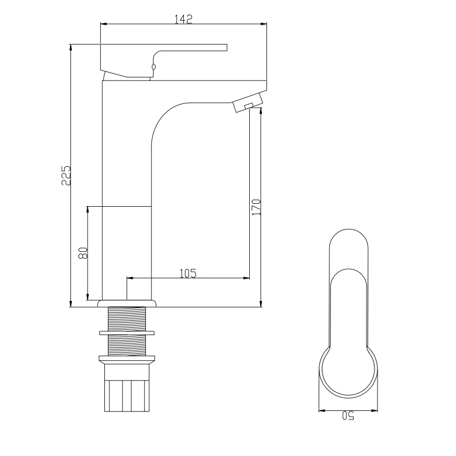 Single-lever high basin mixer matte koolzwart Paco series without drain plug