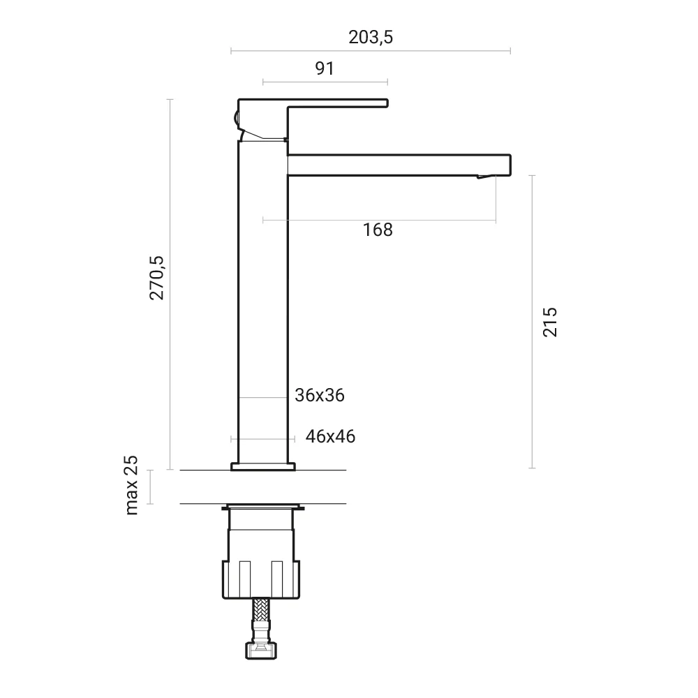 Tuin oprit Single-lever high basin mixer Square click-clack drain plug