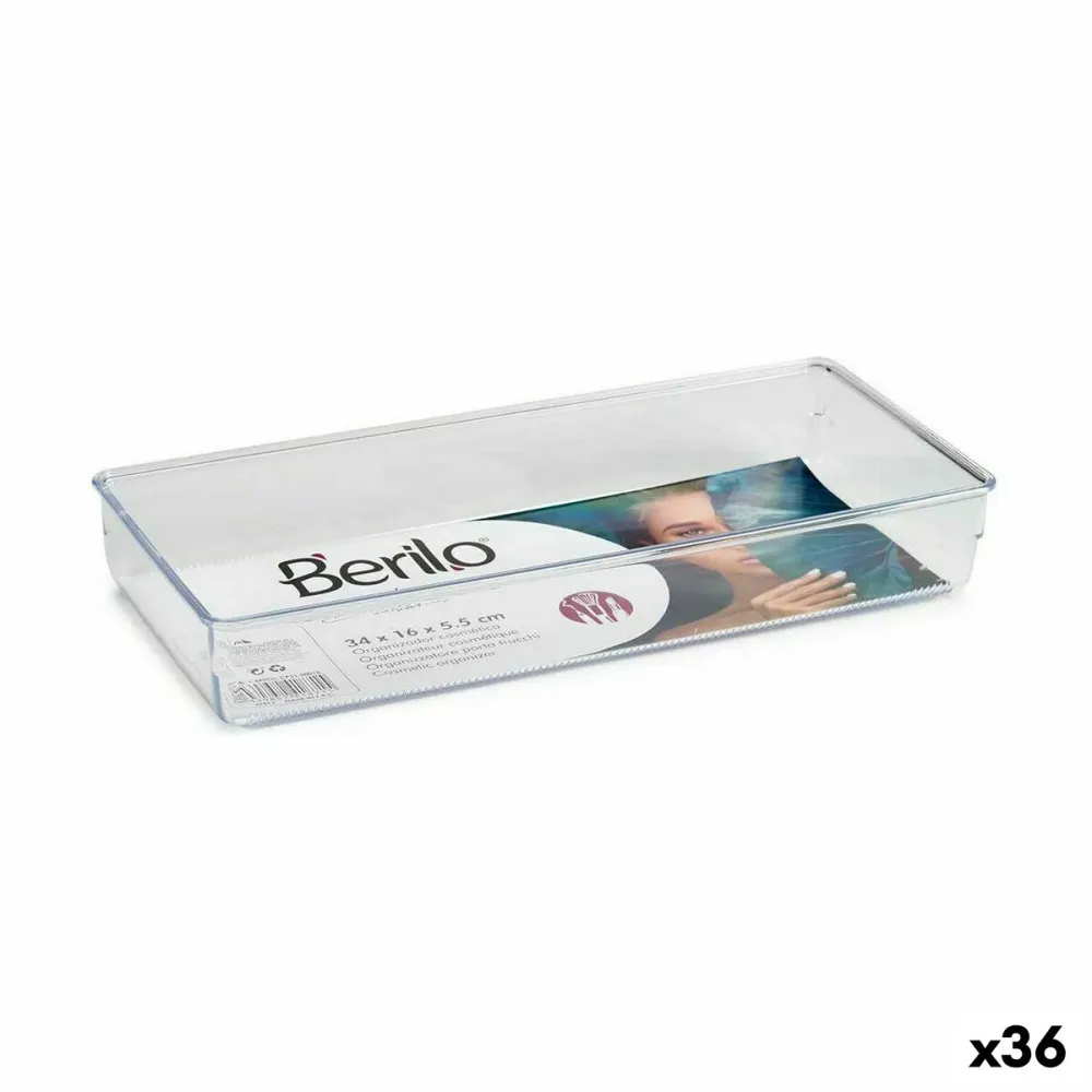 Multi-Functionele Organiser Berilo Transparant Plastic 15,5 x 5,5 x 34,5 cm 34,5 x 5,5 x 15,5 cm Multifunctioneel (36 Stuks)