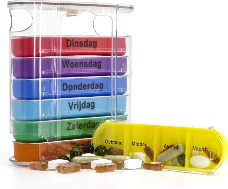 Pillendoosje Multicolor 7-daags / 4 vakjes per dag scholtenhulpmiddelen