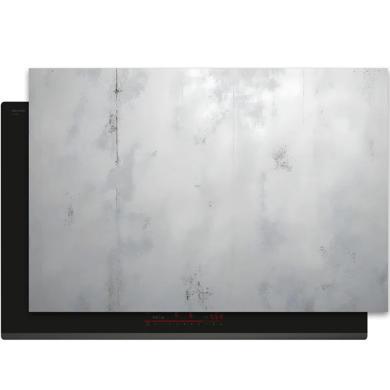 Inductiebeschermer - Beton - Ruw - Textuur - Grijs - Wit - Frosted Wall Inductie Maatje