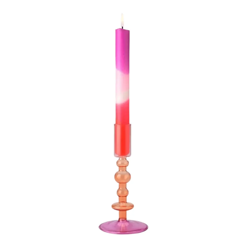 Glazen kandelaar roze/oranje/paars
