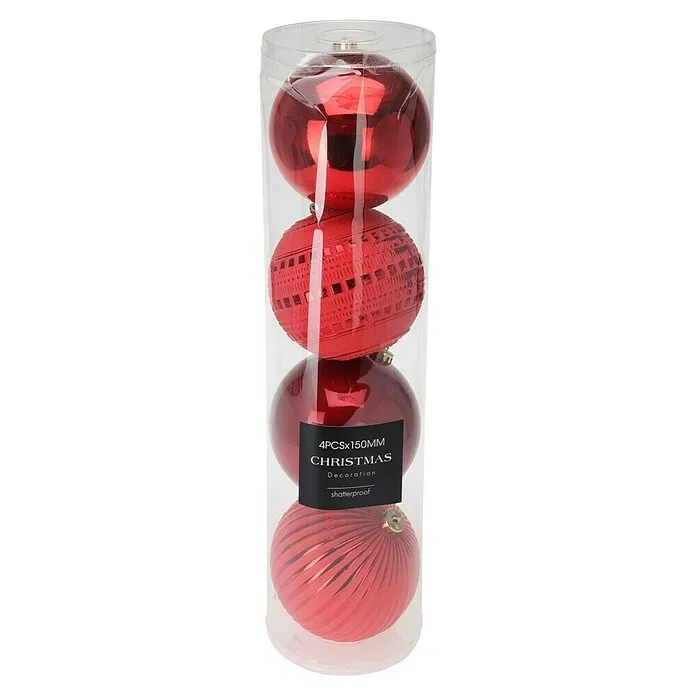 Kerstballen - Rood, Polystyreen, Diameter: 150 mm, 4 st.