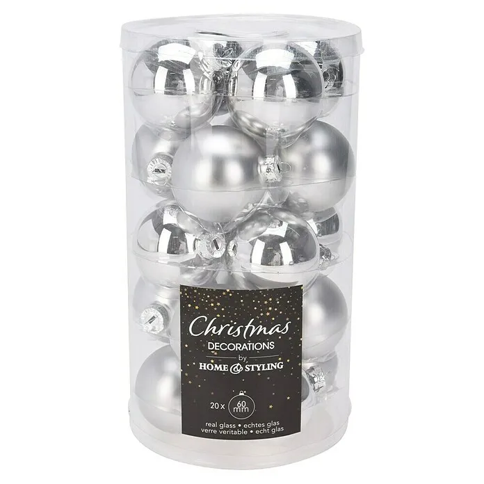 Kerstballen - Zilver, Glas, 20 st.