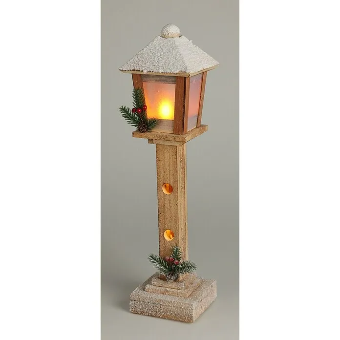 Led-kerstlantaarn - 12 x 12 x 50 cm, Bruin/Wit/Groen