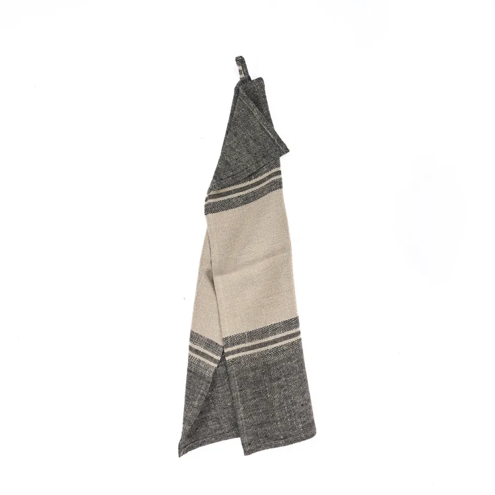 De Linen Dash Keukendoek - Natuurlijk Zwart - 50x70