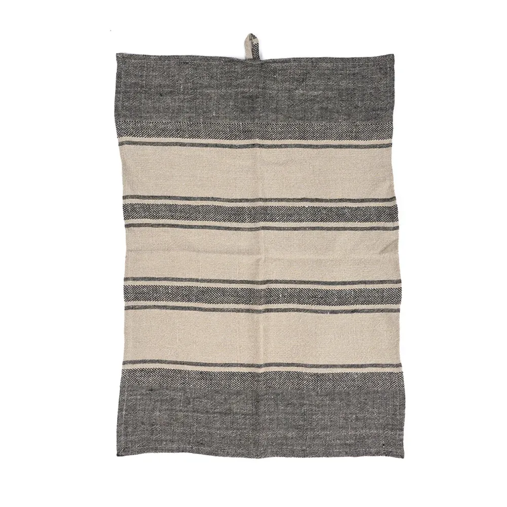 De Linen Dash Keukendoek - Natuurlijk Zwart - 50x70