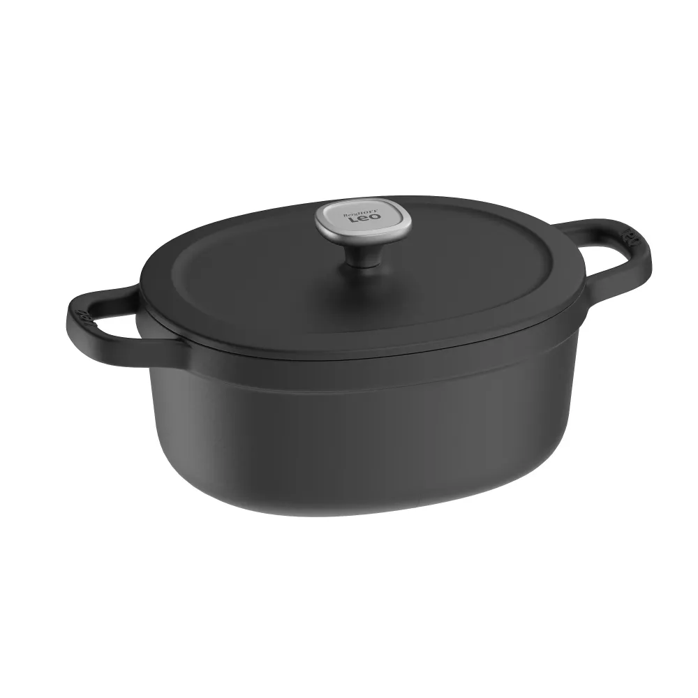 LEO Kookpot ovaal met deksel Graphite gietijzer - Ø 27x22 cm