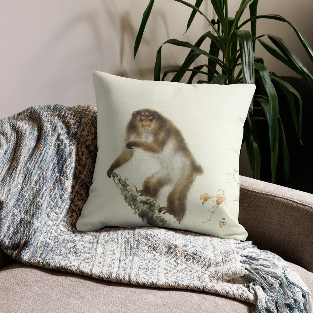 Premium-kussen - Hashimoto Kansetsu, oude aap met kers de herfst