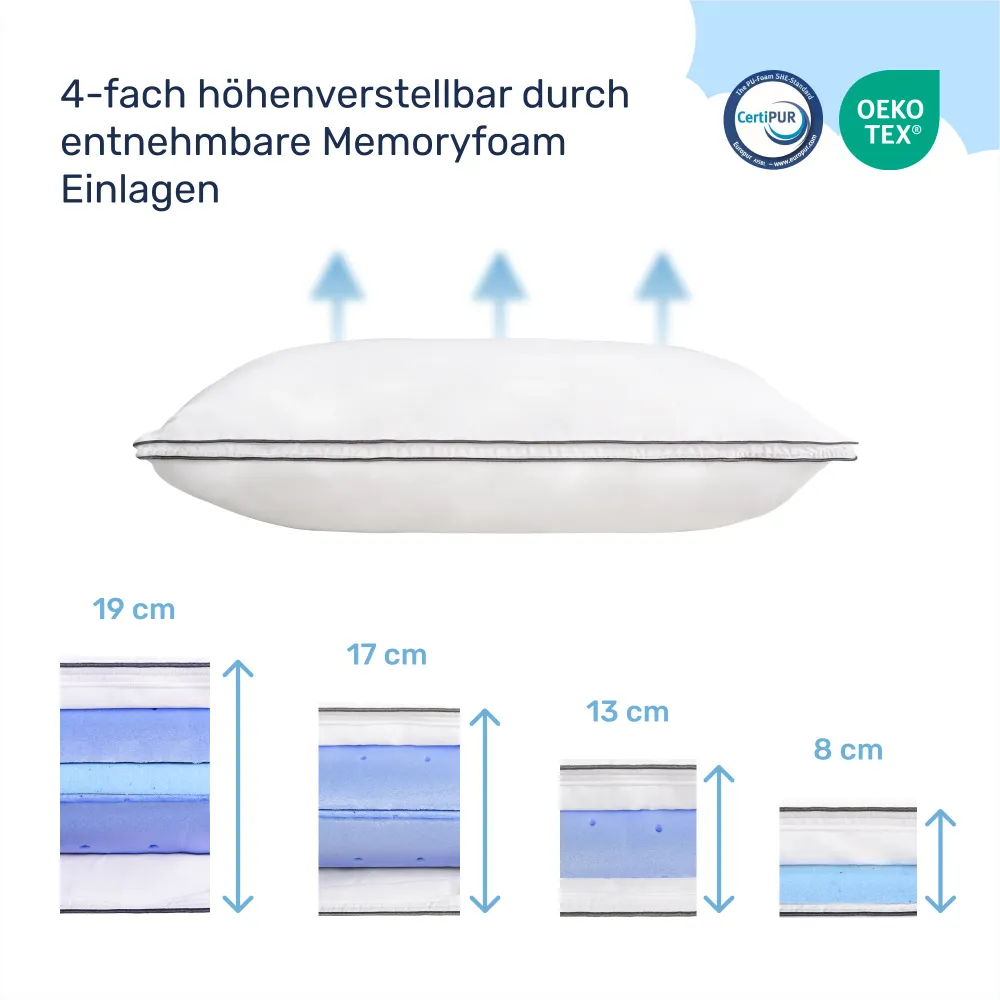 hoogte verstelbaar kussen CozyCloud, 65 x 45cm