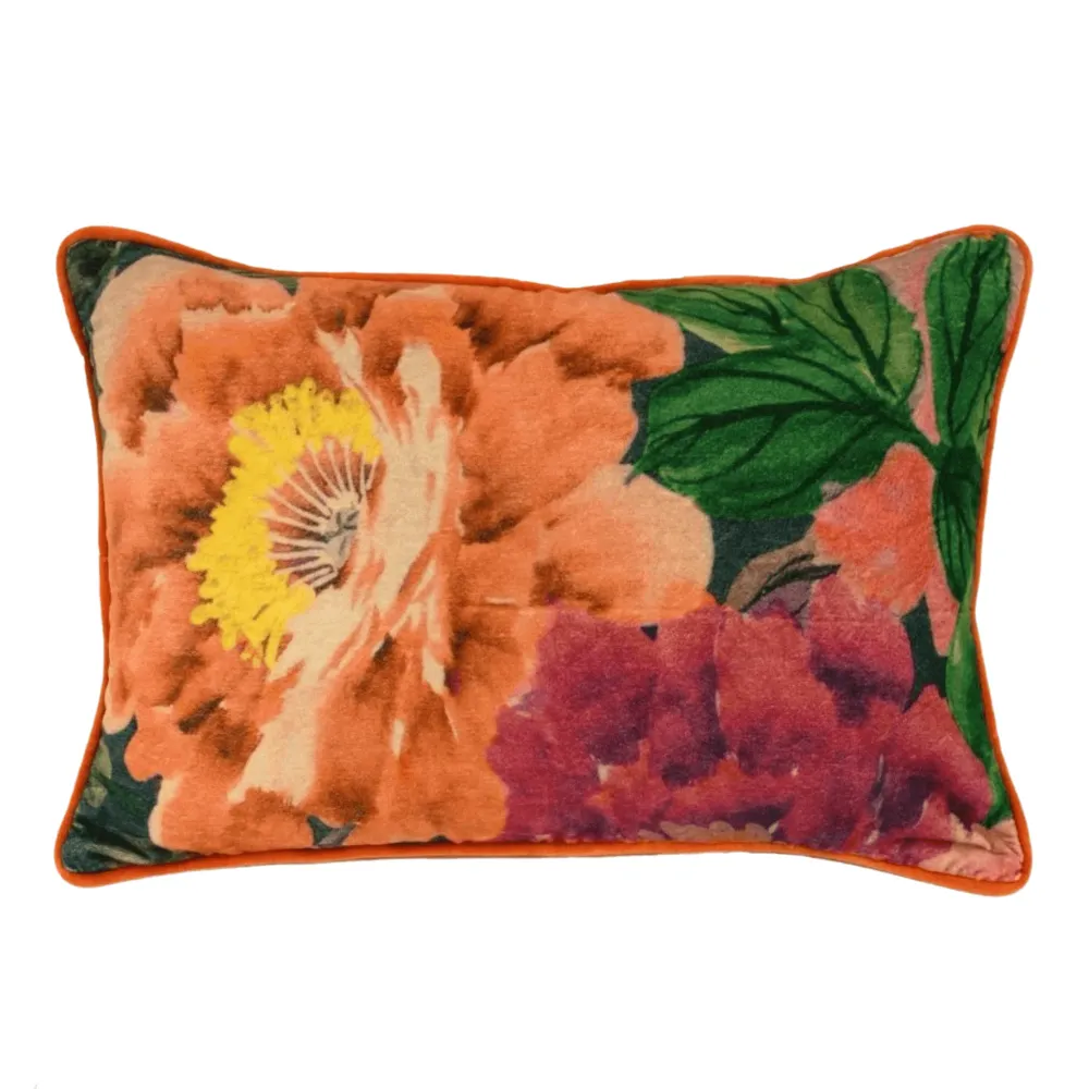 Sierkussen bloemenprint oranje incl. vulling