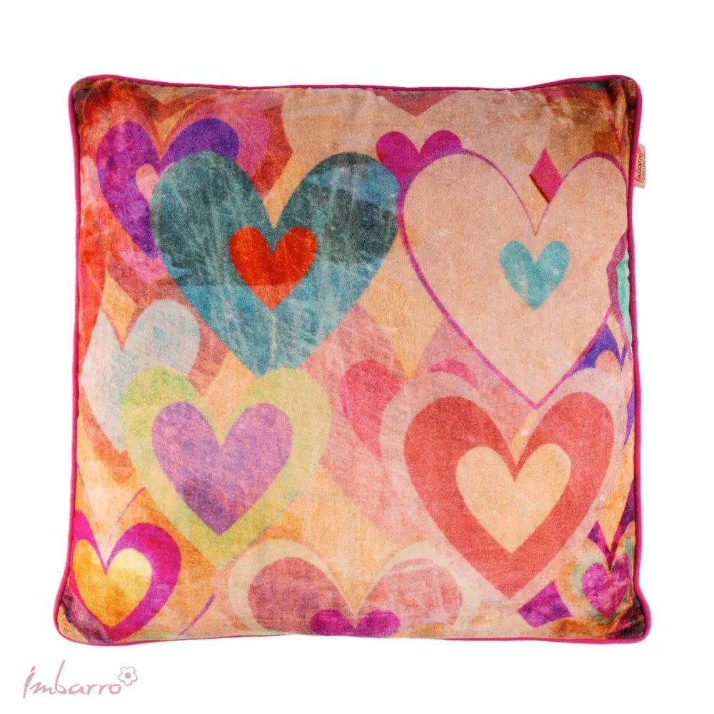 Velvet kussen hartjes – 50 x 50 cm - incl. vulling