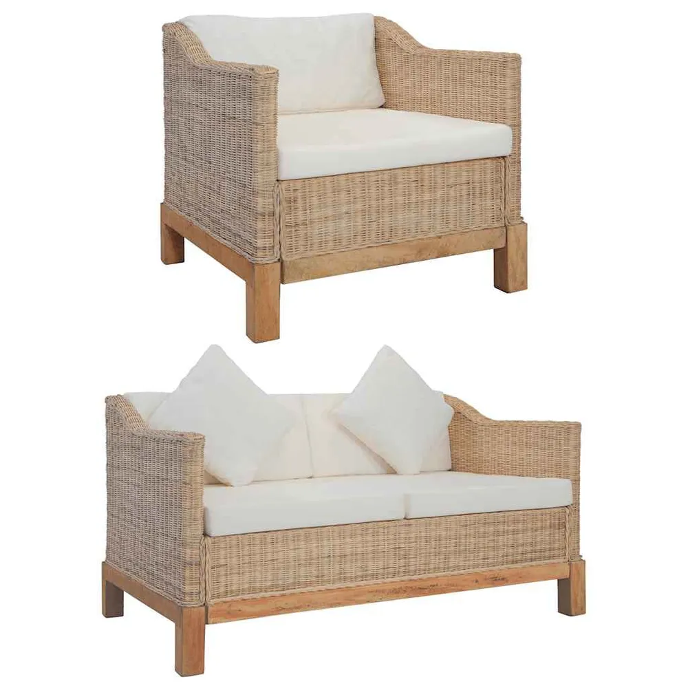 3-delig Bankstel met kussens vanzelf rattan