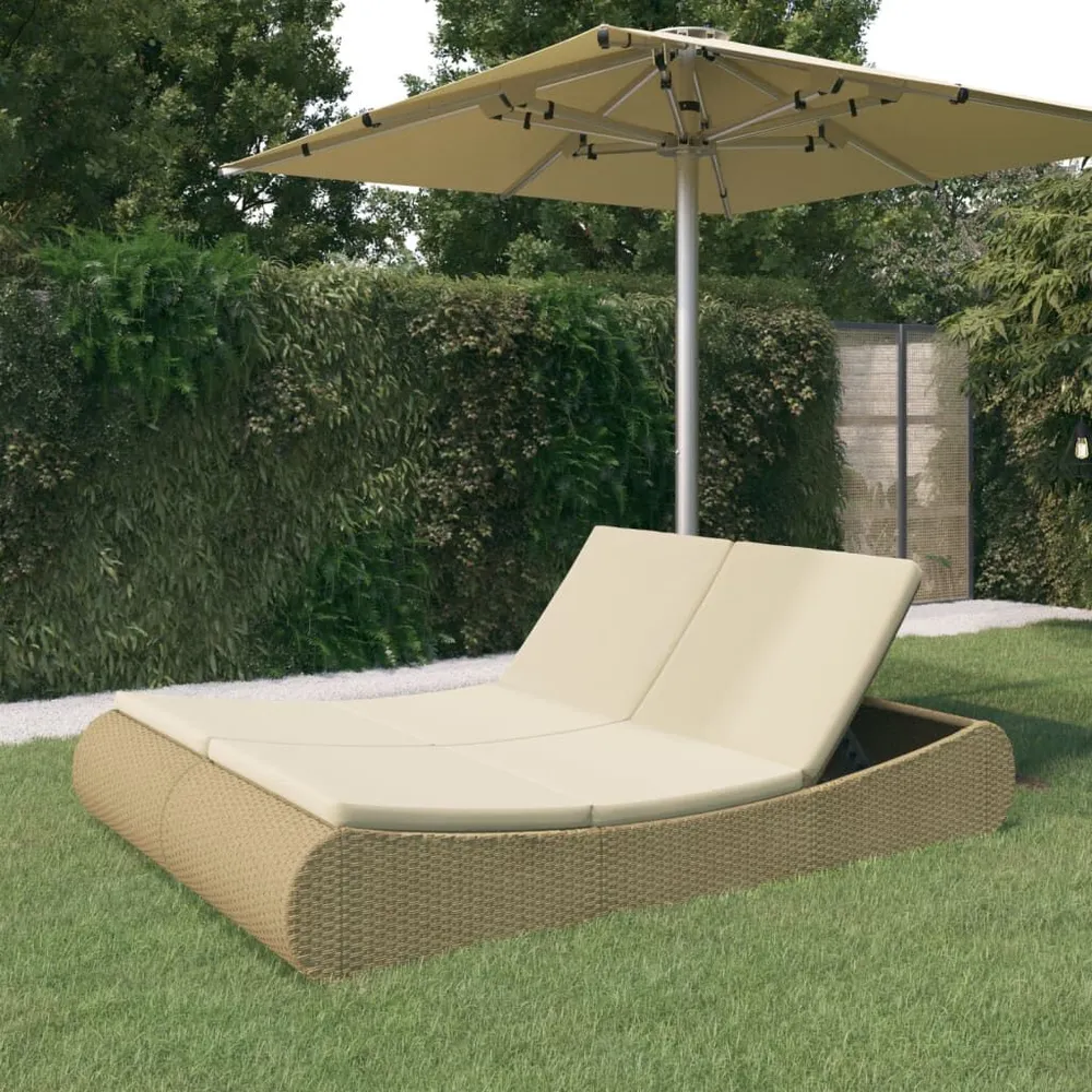 Loungebed poly rattan natuurtint
