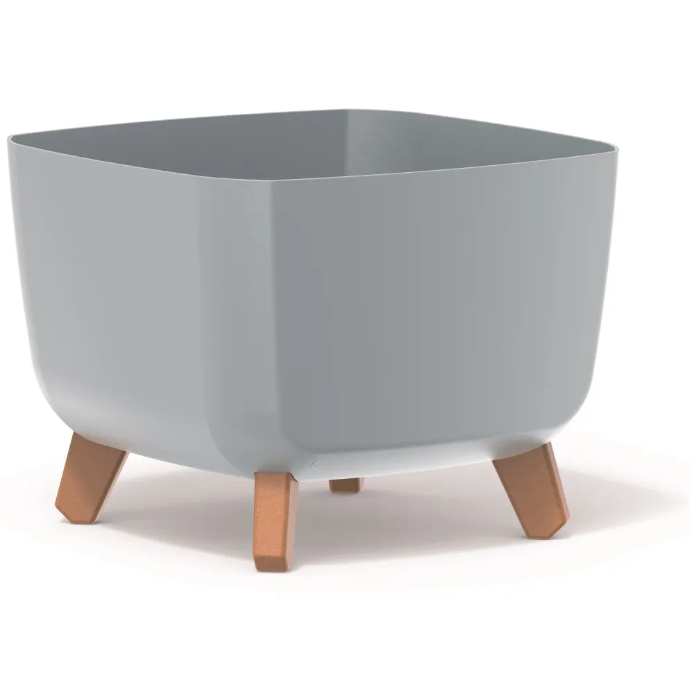 Prosperplast Gracia - Vierkante Bloempot met Afneembare Poten - 29x29x22cm (Lichtgrijs) | Incl. Onderschotel